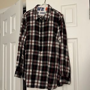 Soft brushed cotton popover tunic. Black white and red plaid. Like new.